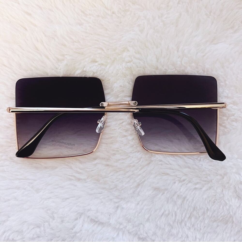 Blair Black Modern Rectangle Half Rim Sunglasses - Picture 8 of 9